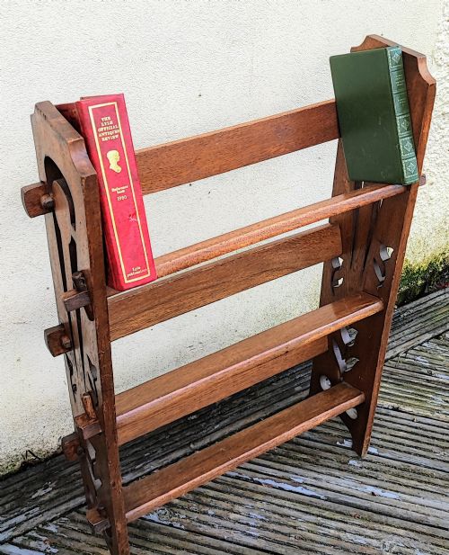 ANTIQUE OAK ART'S AND CRAFTS OPEN BOOKCASEIN THE LIBERTY'S STYLE - ADDITIONAL PHOTO 6