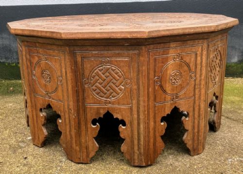 antique kashmiri hardwood low coffee table with 12 sides - CATEGORY: ANTIQUE FURNITURE - DATED 1900