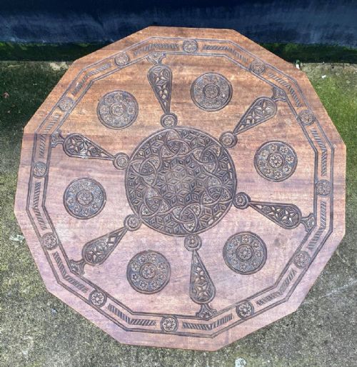 ANTIQUE KASHMIRI HARDWOOD LOW COFFEE TABLE WITH 12 SIDES - ADDITIONAL PHOTO 1
