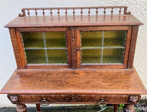VICTORIAN CARVED OAK HALL OR SIDE CABINET - ADDITIONAL PHOTO 9
