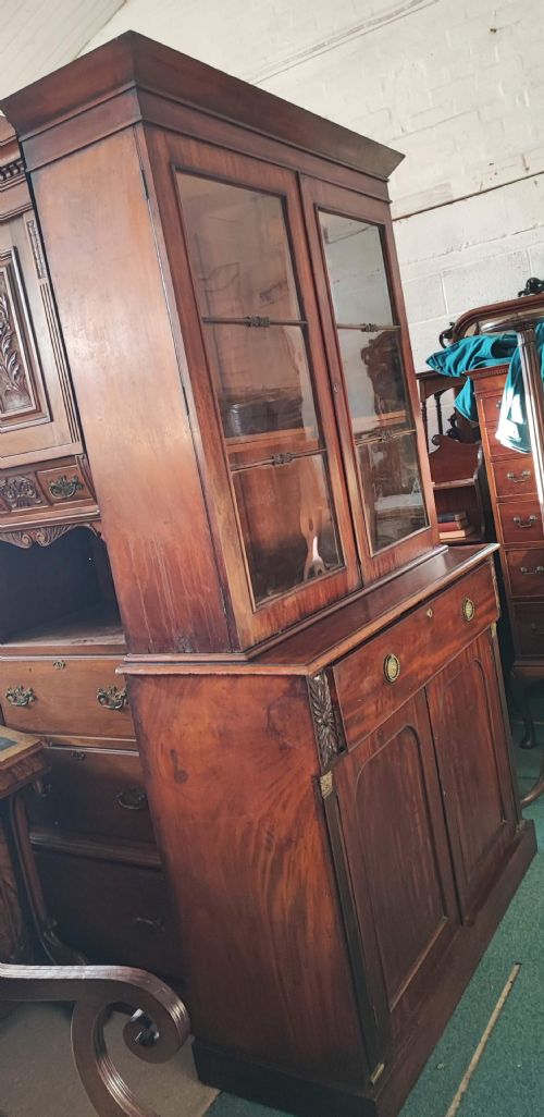 ANTIQUE MAHOGANY SECRETAIRE BOOKCASE - ADDITIONAL PHOTO 7