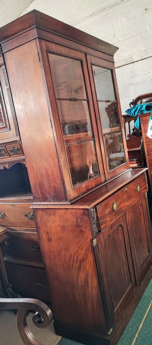 ANTIQUE MAHOGANY SECRETAIRE BOOKCASE - ADDITIONAL PHOTO 10