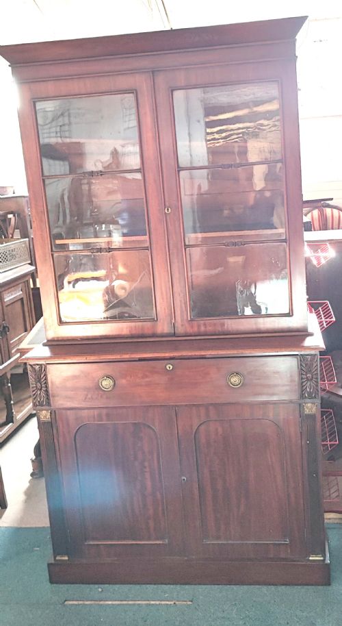 ANTIQUE MAHOGANY SECRETAIRE BOOKCASE - ADDITIONAL PHOTO 13