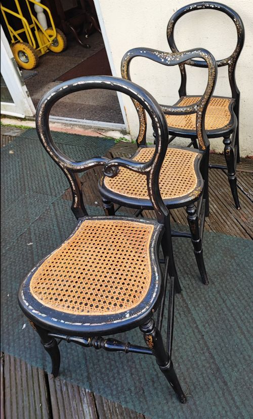 3 X VICTORIAN PAPIER MACHE AND MOTHER OF PEARL BEDROOM CHAIRS - ADDITIONAL PHOTO 14