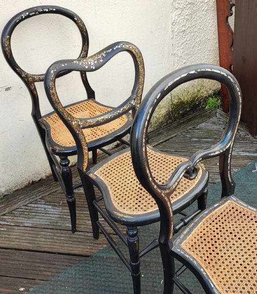 3 X VICTORIAN PAPIER MACHE AND MOTHER OF PEARL BEDROOM CHAIRS - ADDITIONAL PHOTO 17
