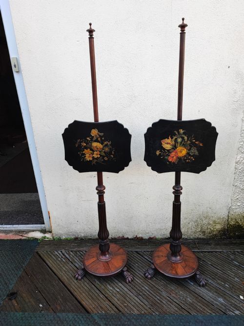 a fine pair of regency rosewood pole screens - CATEGORY: ANTIQUE MISCELLANEOUS - DATED REGENCY