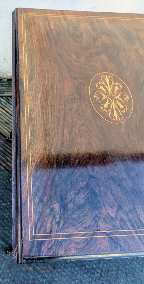A QUALITY INLAID EDWARDIAN ROSEWOOD DROP FLAP OCCASIONAL TABLE - ADDITIONAL PHOTO 5
