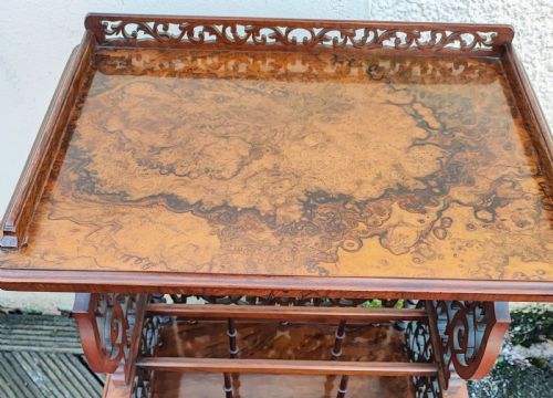 A SUPERB VICTORIAN CANTERBURY WHATNOT IN BURR WALNUT - ADDITIONAL PHOTO 1