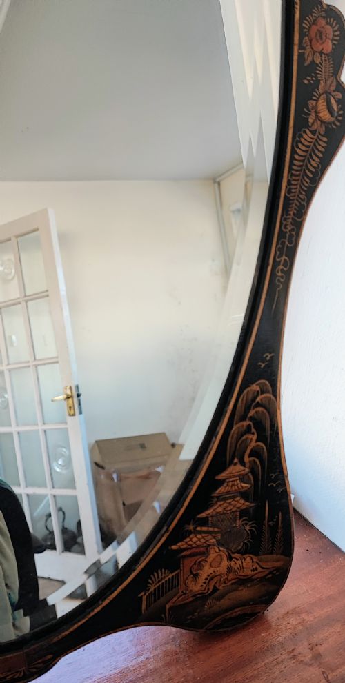 ANTIQUE LACQUERED CHINOISERIE MIRROR - ADDITIONAL PHOTO 6