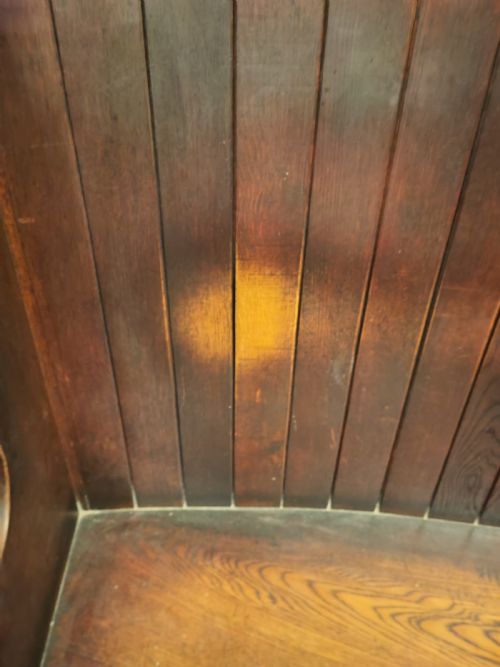ANTIQUE OAK SMALL TAVERN SETTLE - ADDITIONAL PHOTO 6