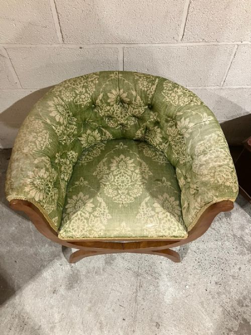 1920S WALNUT X FRAME TUB DESK CHAIR - ADDITIONAL PHOTO 4
