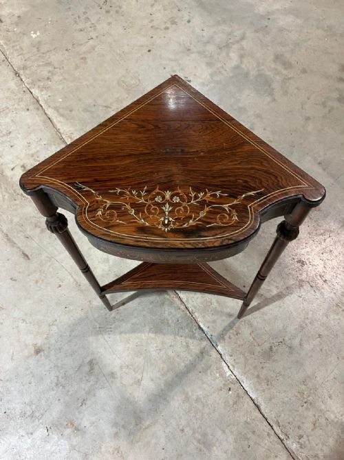 ANTIQUE ROSEWOOD AND MARQUETRY CORNER TABLE - ADDITIONAL PHOTO 2