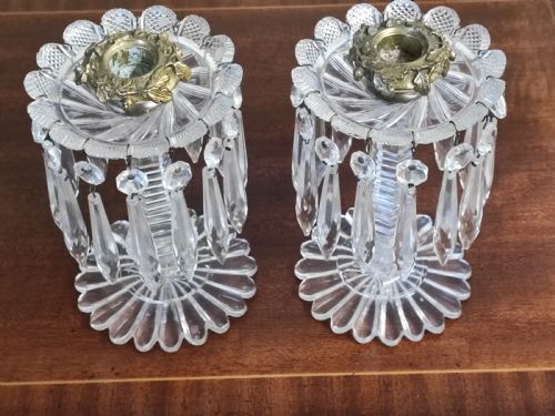 a small pair of regency cut glass and brass candle lusters - CATEGORY: ANTIQUE LIGHTING - DATED REGENCY