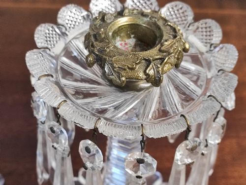 A SMALL PAIR OF REGENCY CUT GLASS AND BRASS CANDLE LUSTERS - ADDITIONAL PHOTO 4