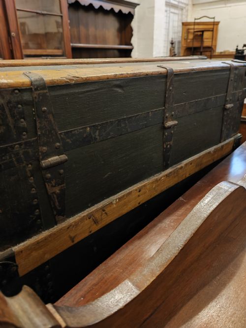ANTIQUE WOODEN BOUND TRAVEL OR STEAMER TRUNK - ADDITIONAL PHOTO 1