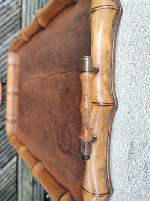 ANTIQUE FRENCH FRUITWOOD AND BRASS FAUX BAMBOO TRAY - ADDITIONAL PHOTO 1