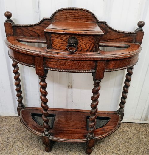 antique english oak umbrella stick stand - CATEGORY: ANTIQUE MISCELLANEOUS - DATED 1910
