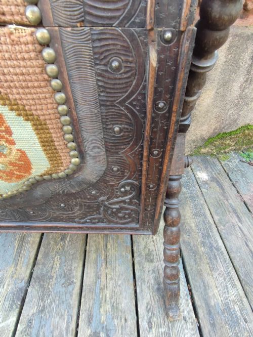 ANTIQUE BLACK FOREST TRUNK IN X FRAME STAND - ADDITIONAL PHOTO 1