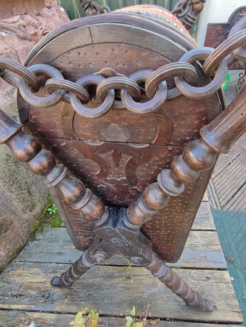 ANTIQUE BLACK FOREST TRUNK IN X FRAME STAND - ADDITIONAL PHOTO 3