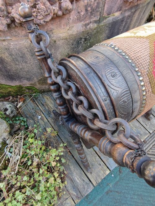 ANTIQUE BLACK FOREST TRUNK IN X FRAME STAND - ADDITIONAL PHOTO 4