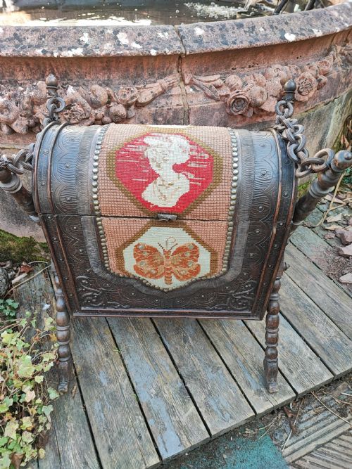 ANTIQUE BLACK FOREST TRUNK IN X FRAME STAND - ADDITIONAL PHOTO 6