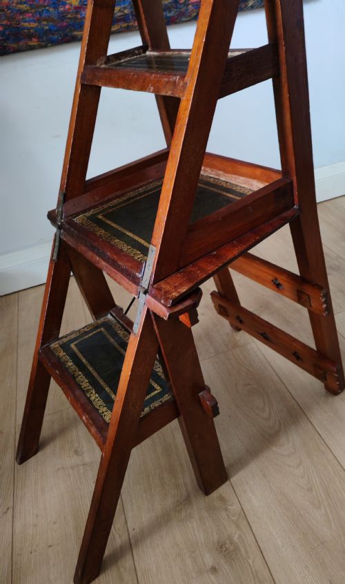 FINE SET OF 19C MAHOGANY METAMORPHIC LIBRARY STEPS - ADDITIONAL PHOTO 3