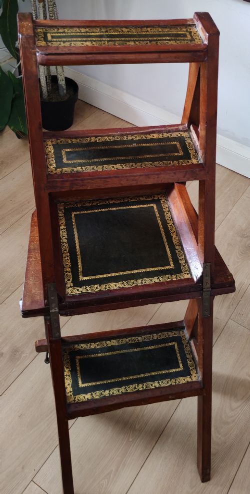 FINE SET OF 19C MAHOGANY METAMORPHIC LIBRARY STEPS - ADDITIONAL PHOTO 5