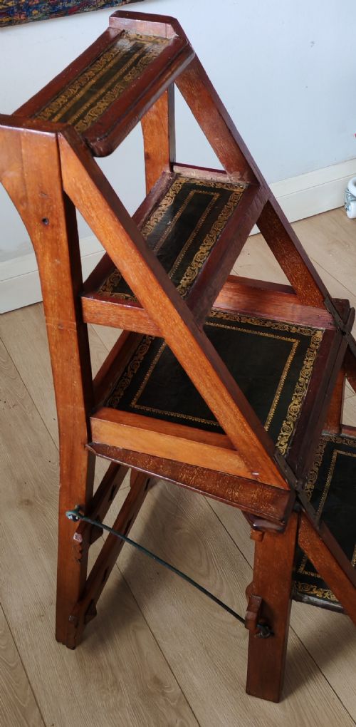 FINE SET OF 19C MAHOGANY METAMORPHIC LIBRARY STEPS - ADDITIONAL PHOTO 6