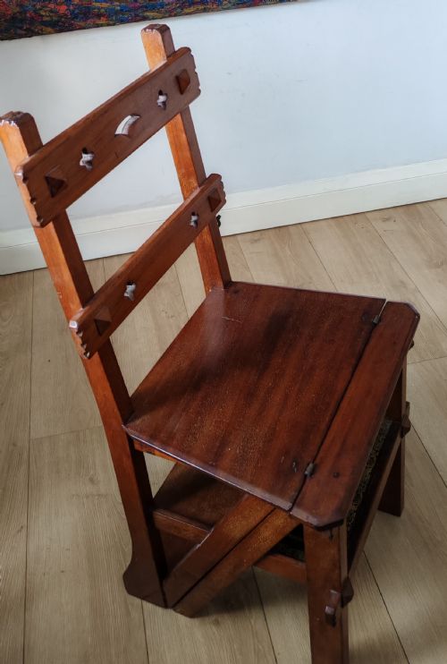 FINE SET OF 19C MAHOGANY METAMORPHIC LIBRARY STEPS - ADDITIONAL PHOTO 9