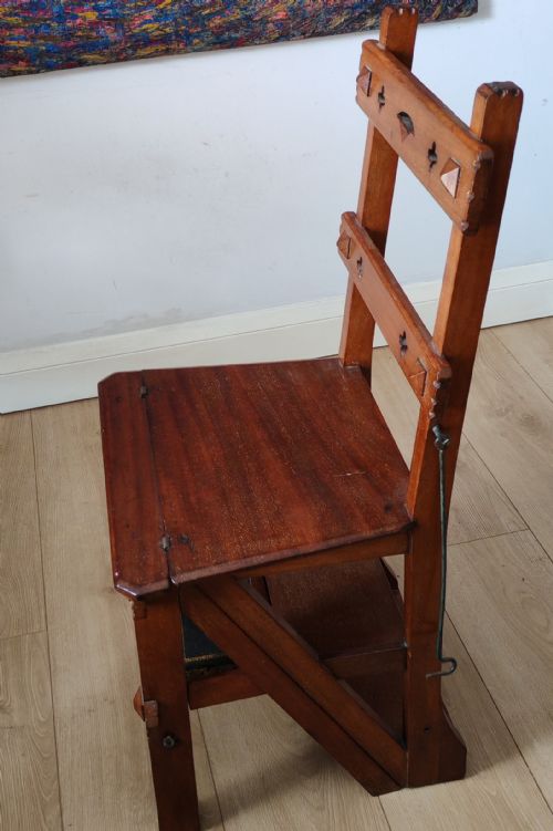 FINE SET OF 19C MAHOGANY METAMORPHIC LIBRARY STEPS - ADDITIONAL PHOTO 16