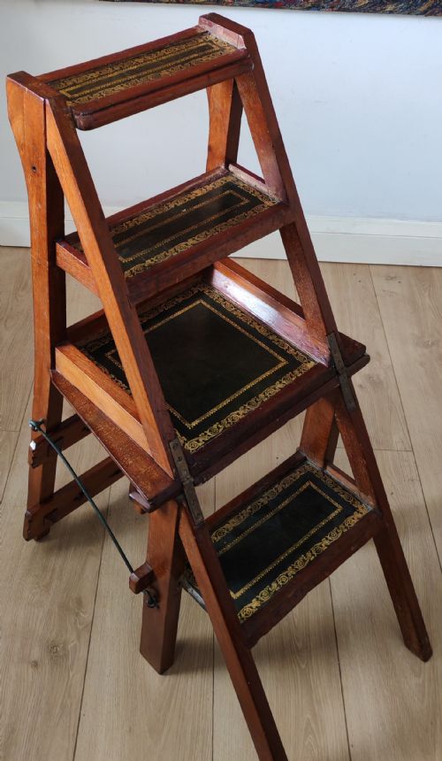FINE SET OF 19C MAHOGANY METAMORPHIC LIBRARY STEPS - ADDITIONAL PHOTO 20