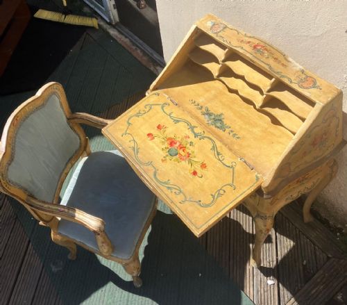 19C PAINTED VENETIAN LADIES BUREAU WITH MATCHING CHAIR - ADDITIONAL PHOTO 2