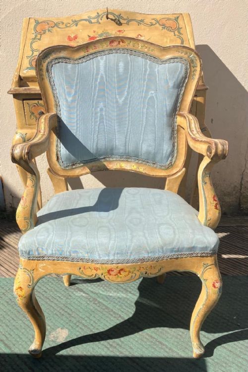 19C PAINTED VENETIAN LADIES BUREAU WITH MATCHING CHAIR - ADDITIONAL PHOTO 9