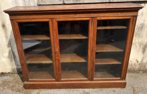 a quality antique oak low glazed 3 door bookcase - CATEGORY: ANTIQUE BOOKCASES - DATED 1900