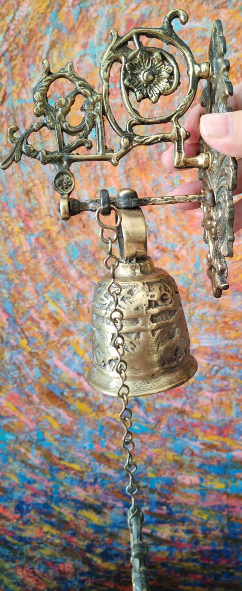 AN UNUSUAL ANTIQUE CAST BRASS DOOR BELL - ADDITIONAL PHOTO 6