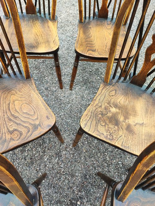 ANTIQUE SET OF 6 ASH AND ELM KITCHEN DINING CHAIRS - ADDITIONAL PHOTO 3
