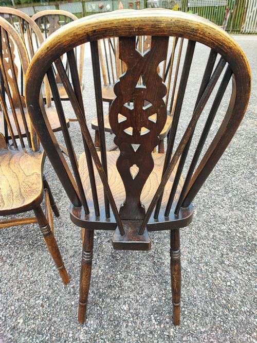 ANTIQUE SET OF 6 ASH AND ELM KITCHEN DINING CHAIRS - ADDITIONAL PHOTO 5