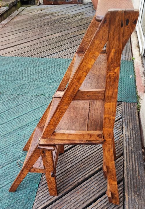 antique gothic oak metamorphic library steps - CATEGORY: ANTIQUE CHAIRS - DATED 19TH CENTURY