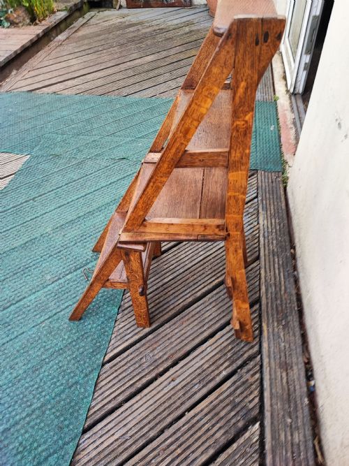 ANTIQUE GOTHIC OAK METAMORPHIC LIBRARY STEPS - ADDITIONAL PHOTO 2