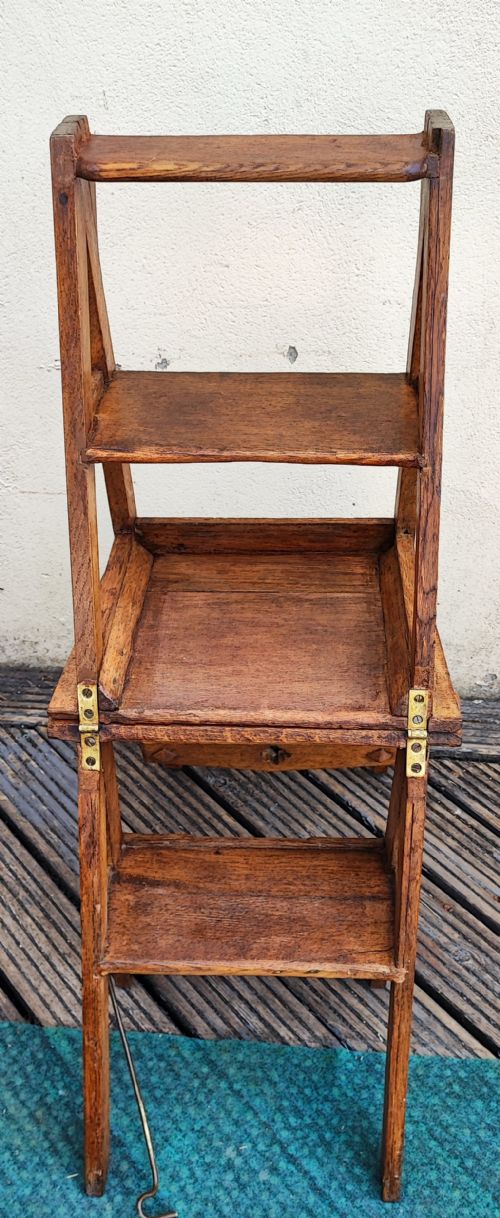 ANTIQUE GOTHIC OAK METAMORPHIC LIBRARY STEPS - ADDITIONAL PHOTO 3