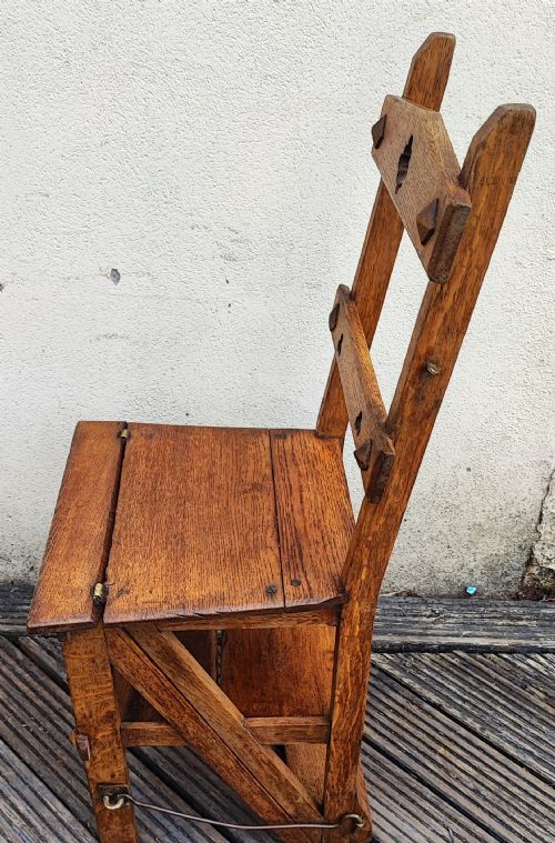ANTIQUE GOTHIC OAK METAMORPHIC LIBRARY STEPS - ADDITIONAL PHOTO 4