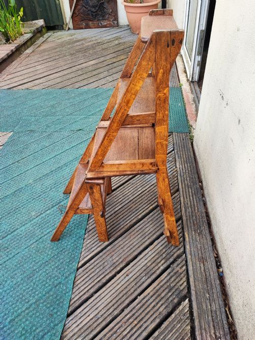 ANTIQUE GOTHIC OAK METAMORPHIC LIBRARY STEPS - ADDITIONAL PHOTO 5