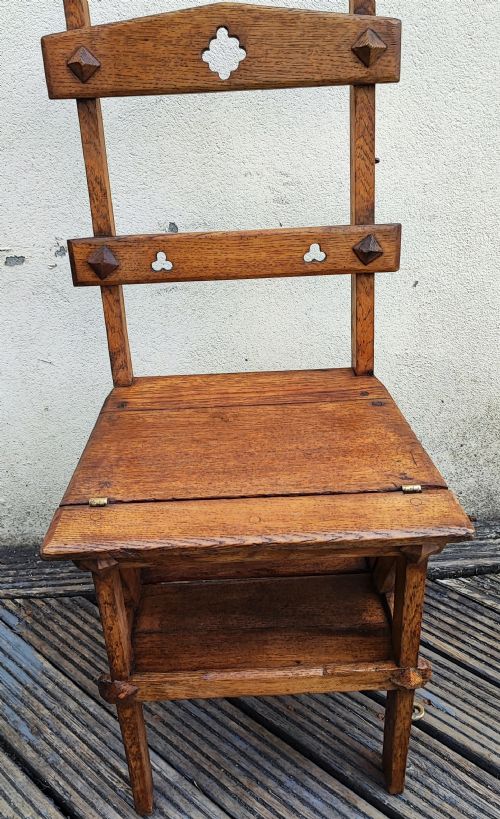 ANTIQUE GOTHIC OAK METAMORPHIC LIBRARY STEPS - ADDITIONAL PHOTO 7