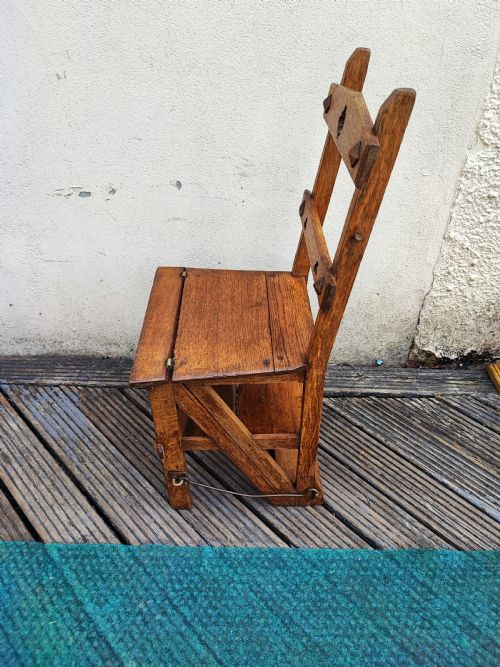 ANTIQUE GOTHIC OAK METAMORPHIC LIBRARY STEPS - ADDITIONAL PHOTO 9