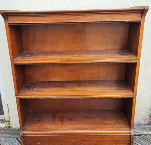 edwardian inlaid mahogany 3 section open bookcase - CATEGORY: ANTIQUE BOOKCASES - DATED EDWARDIAN