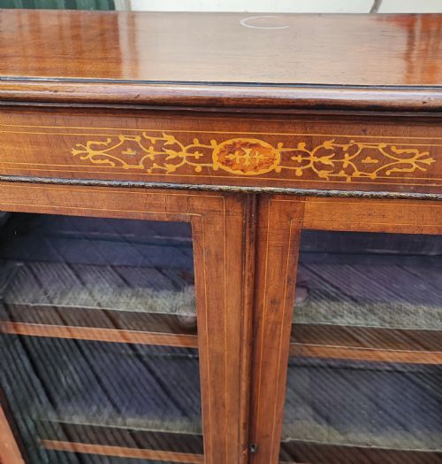 VICTORIAN INLAID AND BURR WALNUT 2 DOOR PIER DISPLAY CABINET - ADDITIONAL PHOTO 2