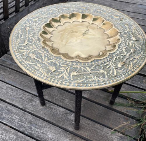 ANTIQUE COLONIAL BRASS TOP COFFEE OR TIFFIN TABLE - ADDITIONAL PHOTO 2