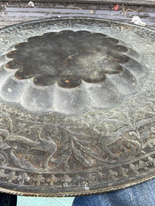 ANTIQUE COLONIAL BRASS TOP COFFEE OR TIFFIN TABLE - ADDITIONAL PHOTO 3
