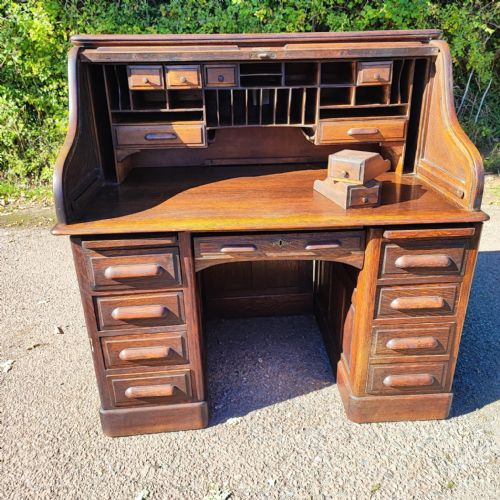 SUPERB ANTIQUE OAK ROLLTOP DESK - ADDITIONAL PHOTO 11