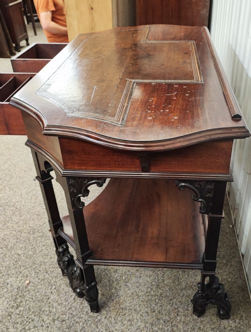 SUPERB19C CARVED MAHOGANY WRITING TABLE - ADDITIONAL PHOTO 4